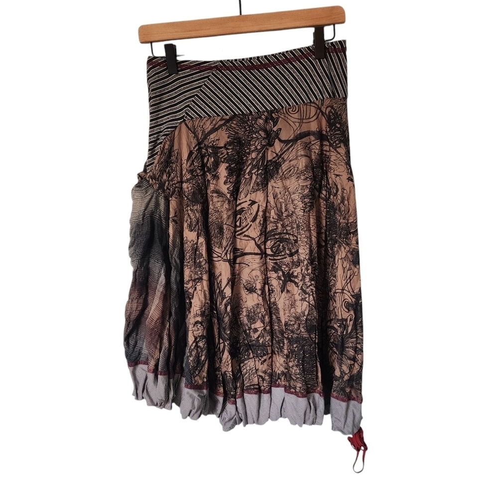 Aimee G Skirt Womens Medium Boho Patchwork Bubble Smocked Lagenlook